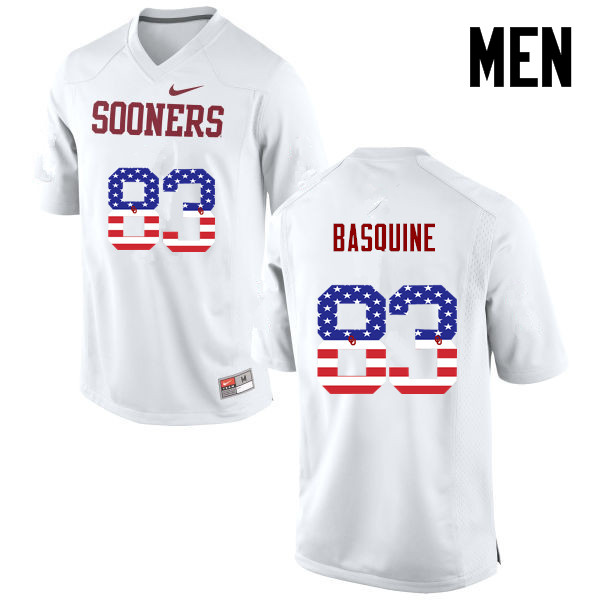Men Oklahoma Sooners #83 Nick Basquine College Football USA Flag Fashion Jerseys-White - Click Image to Close